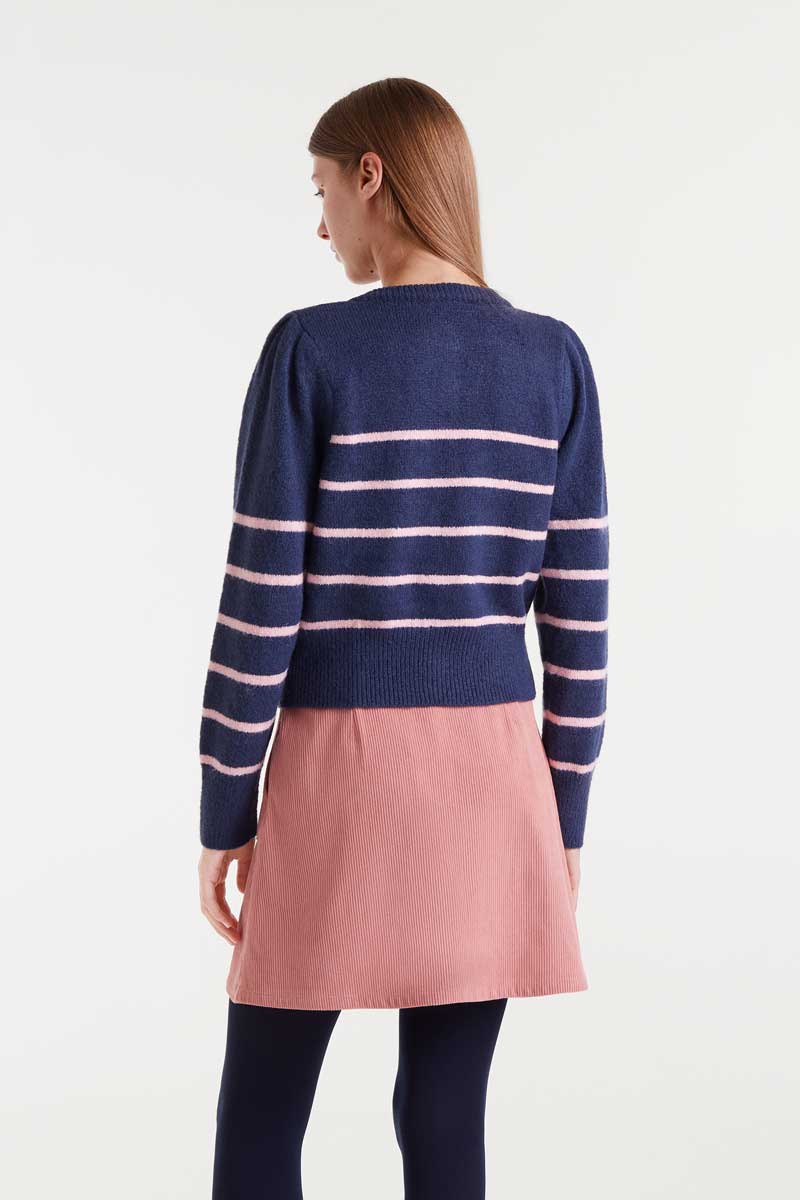 μπλε και ροζ ριγέ ζακέτα