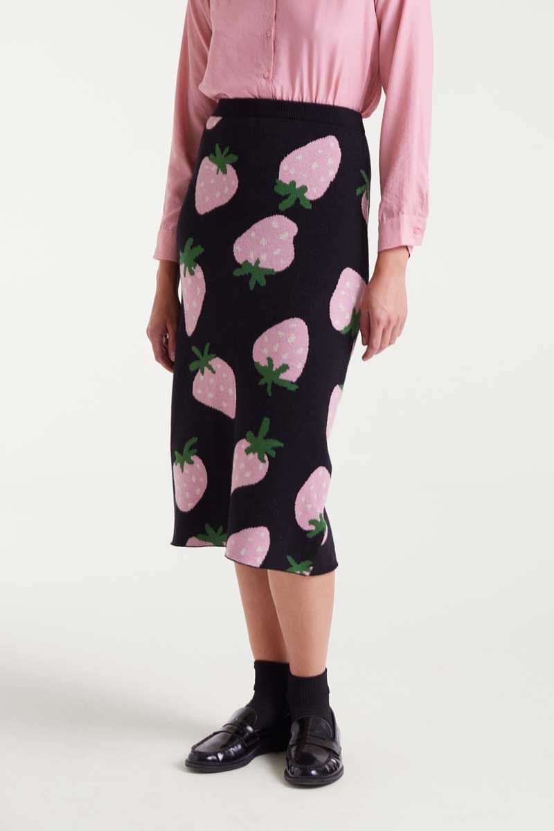 morango midi φούστα με φράουλες