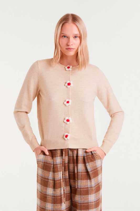 Ζακέτα με Λουλούδια Compania Fantastica Μπεζ