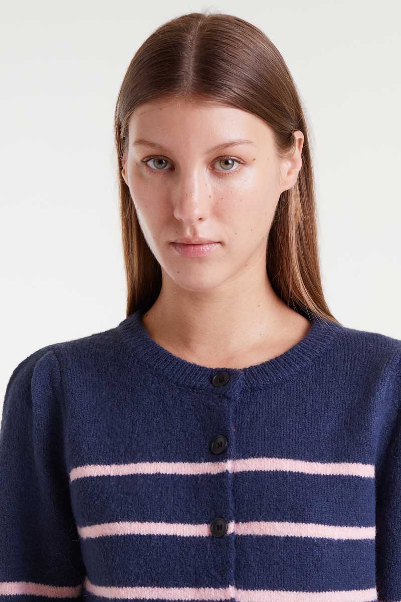 μπλε και ροζ ριγέ ζακέτα