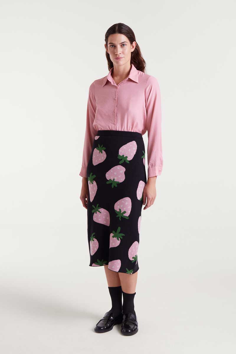 morango midi φούστα με φράουλες