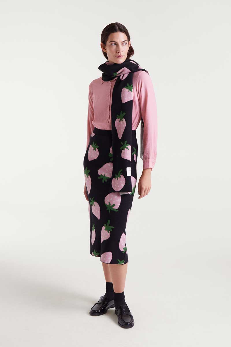 morango midi φούστα με φράουλες